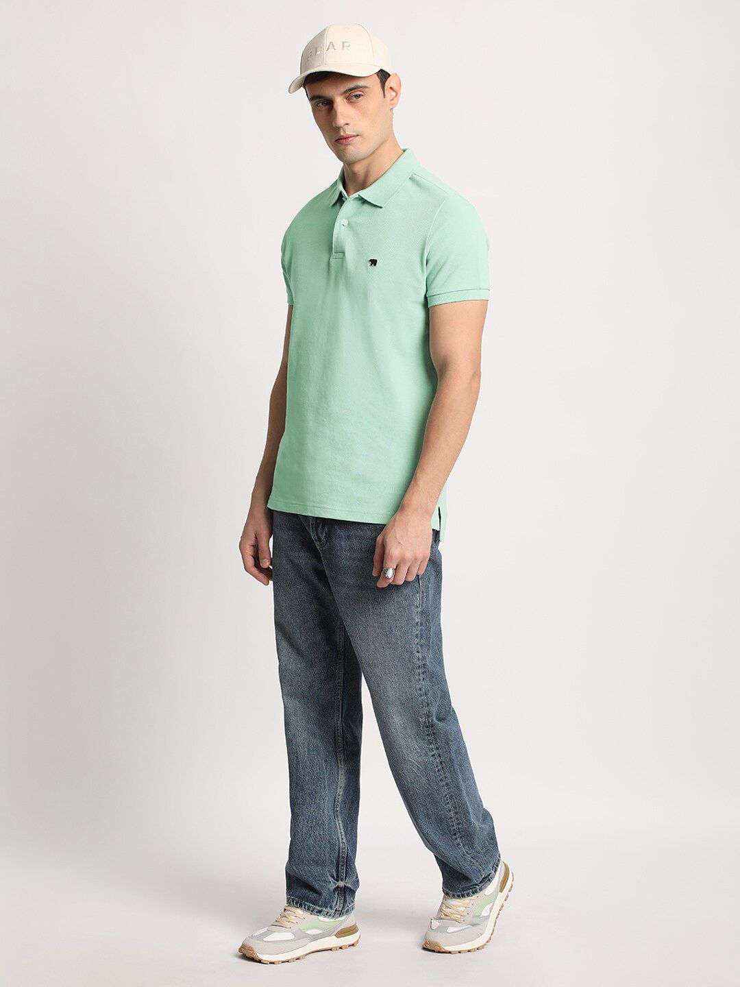 THE BEAR HOUSE Men Solid Slim Fit Cotton Polo Collar T-Shirts