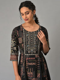 W Round Neck Ethnic Motifs Maxi Ethnic Dress
