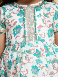 Cutiekins Girls Floral Printed Gotta Patti A-Line Kurti With Palazzos
