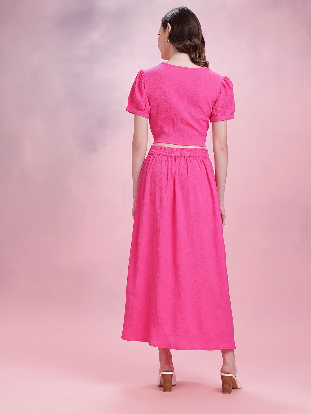 DressBerry Crinkle Cropped  Top & Midi Skirt