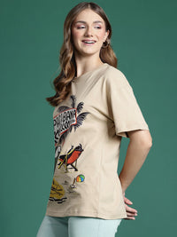 DressBerry Women Pure Cotton Printed Drop-Shoulder Sleeves T-shirt