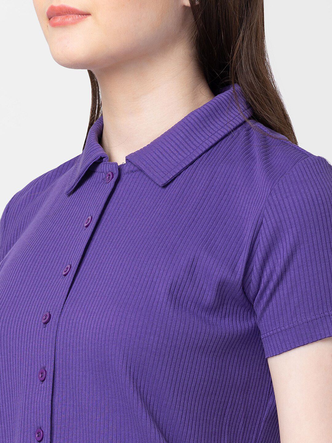 SPYKAR Women Slim Fit Crop Cotton Casual Shirt