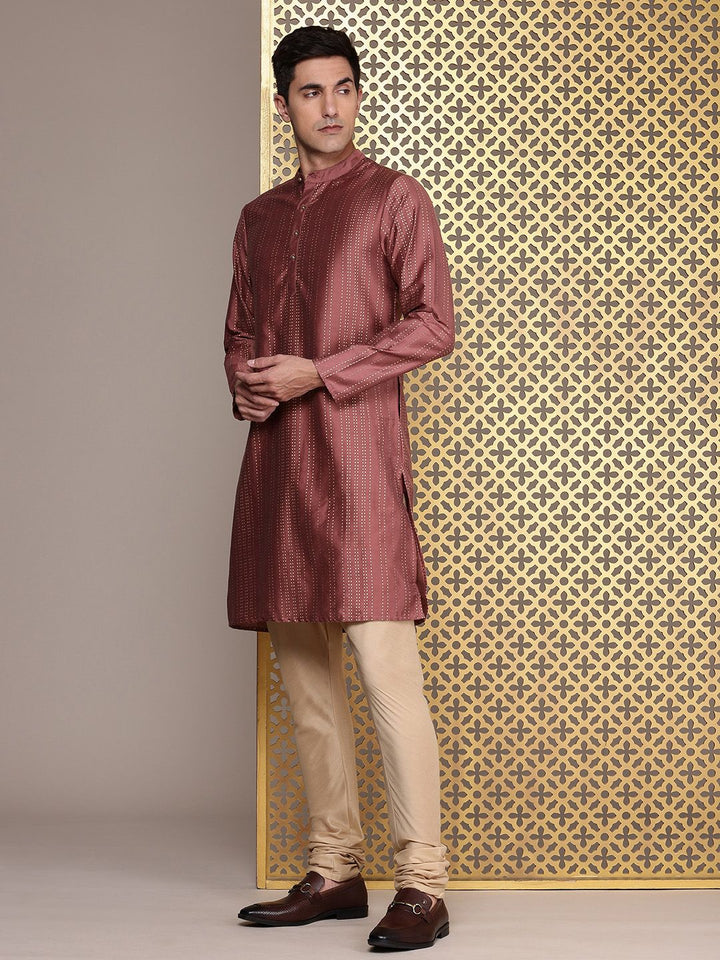 House of Pataudi Band Collar Striped Straight Rozana Kurta
