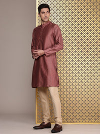 House of Pataudi Band Collar Striped Straight Rozana Kurta