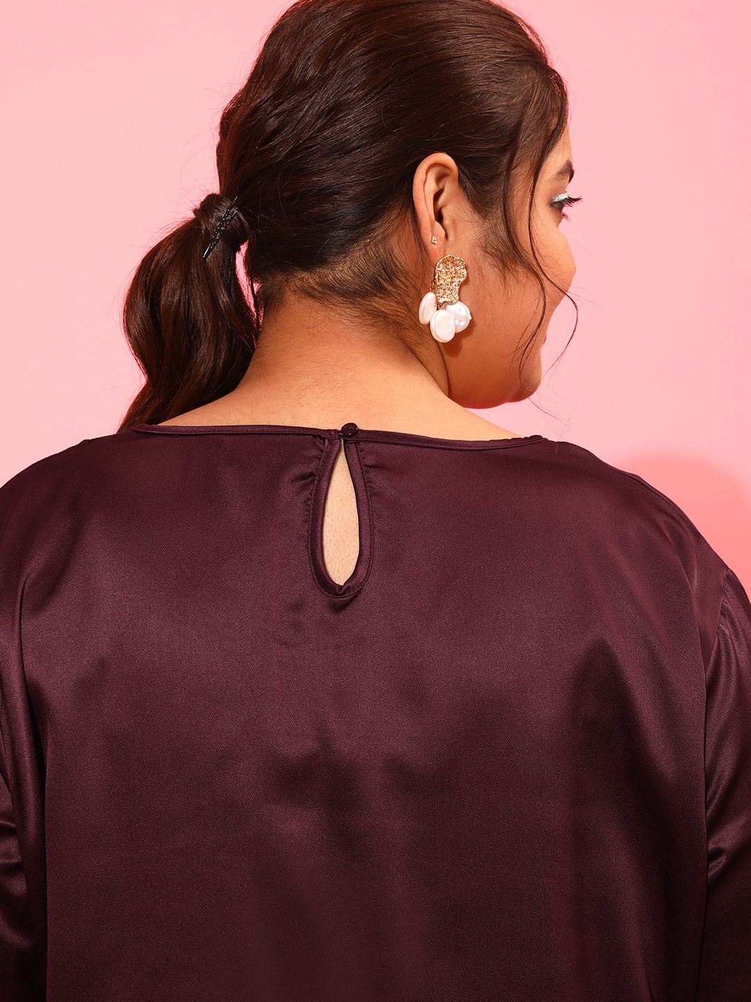 CURVY STREET Pearl Embellished Satin Top