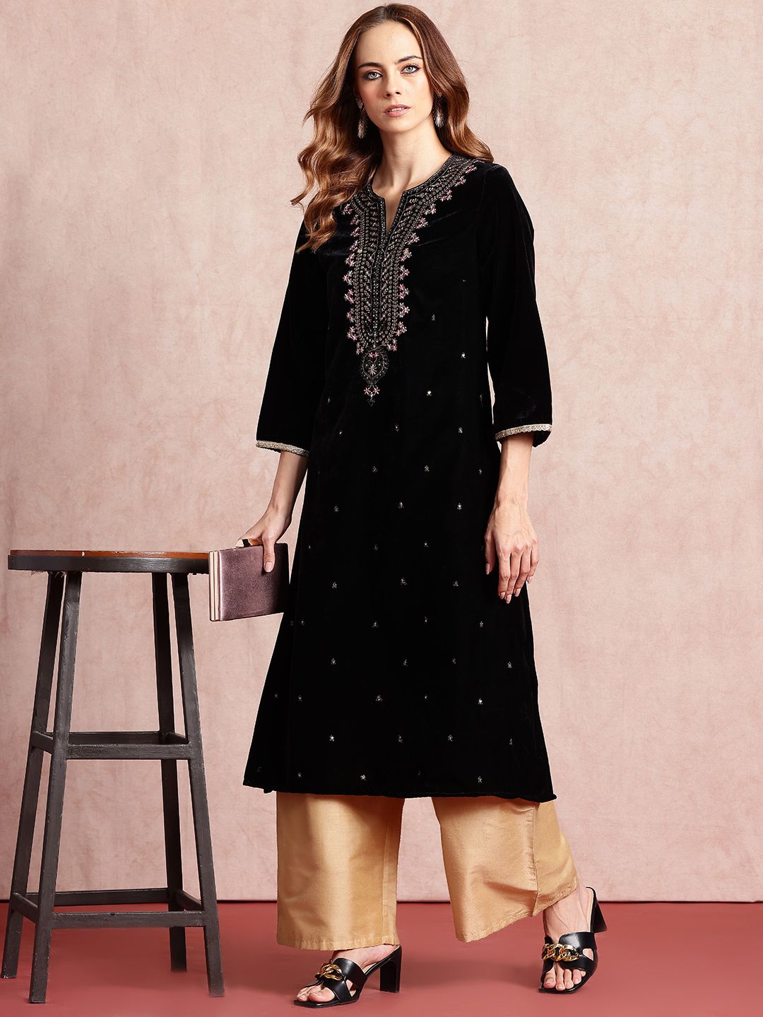 all about you Ethnic Motifs Yoke Design Zari Work Kurta