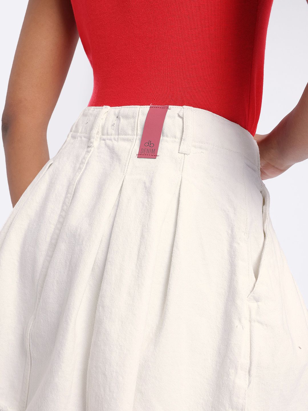 DressBerry Women Urban Chic Flared Frayed Hem A-line Pleated Denim Skirt