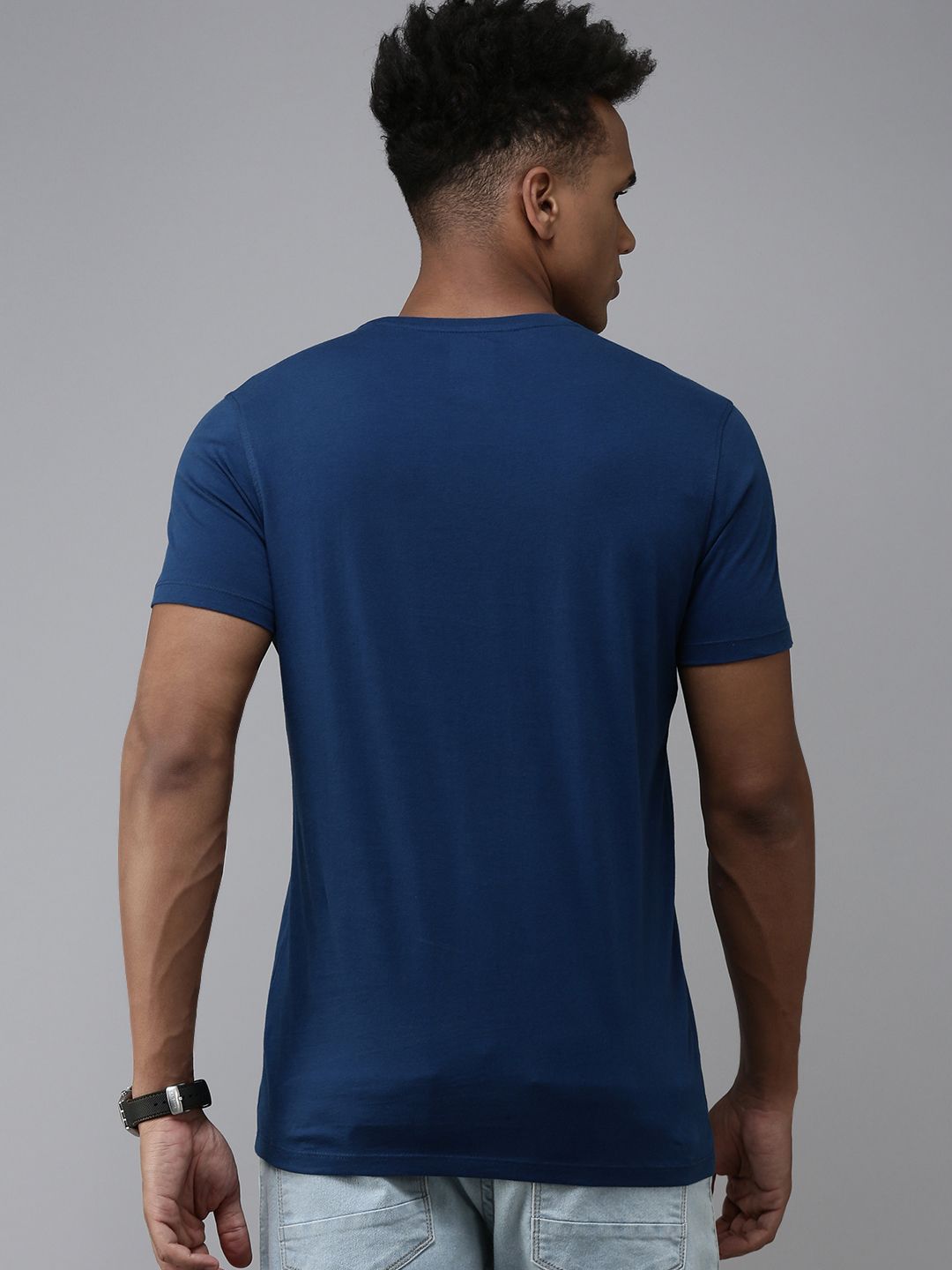 SPYKAR Graphic Print Round Neck Knitted Pure Cotton Slim Fit T-shirt