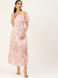 AND Pink & White Floral Halter Neck Fringed Maxi Dress
