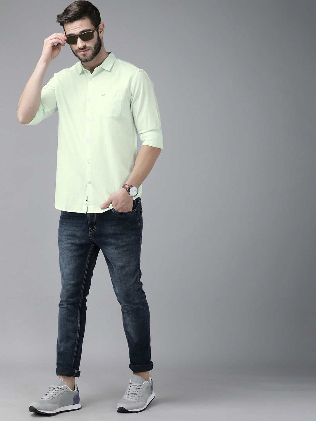 THE BEAR HOUSE Men Green Slim Fit Casual Shirt