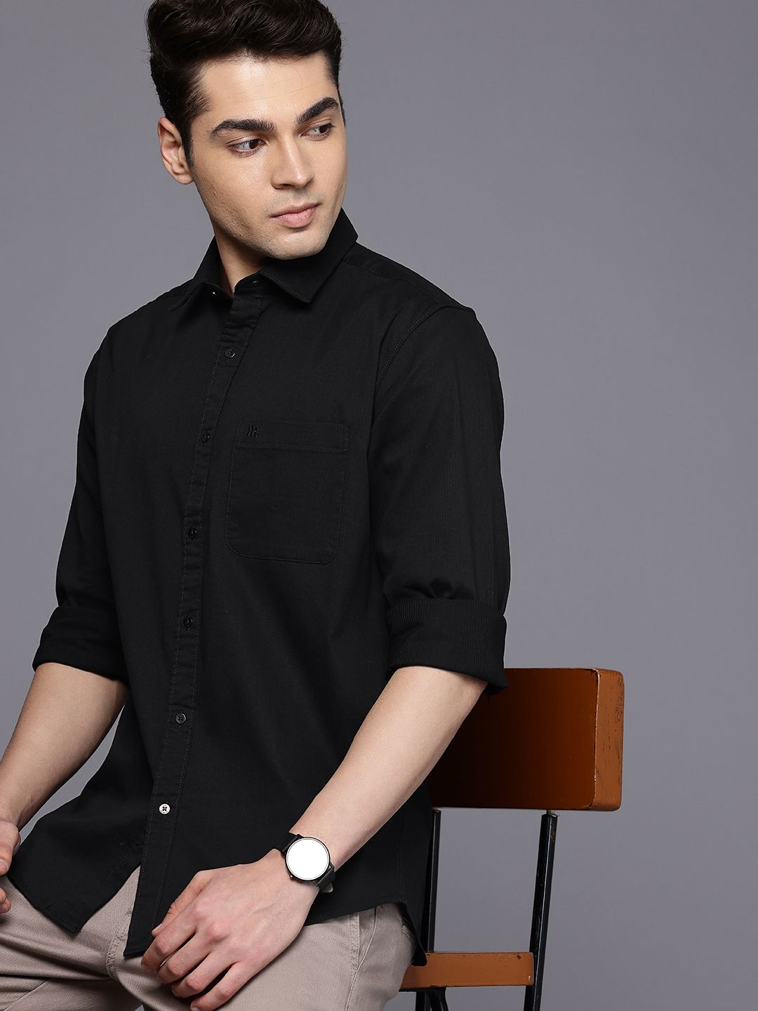 Raymond Self-Striped Slim Fit Casual Shirt