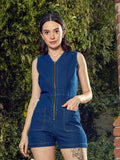 SASSAFRAS Blue Front Zipper Cargo Styles Play Jumpsuit