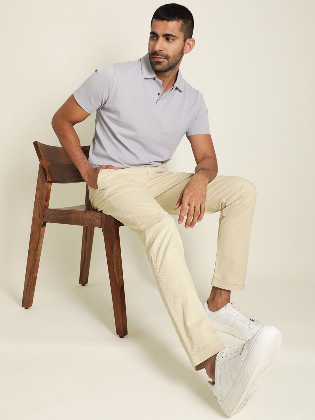 RARE RABBIT Jacob Solid Cotton Slim Fit Mid-Rise Trouser