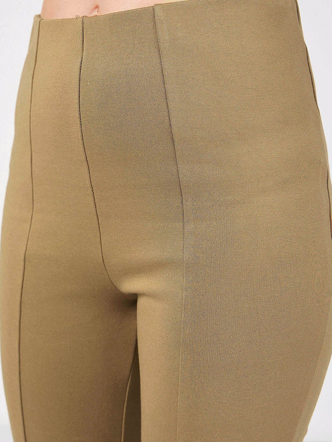 SASSAFRAS Women Beige Slim Fit Bootcut Trousers