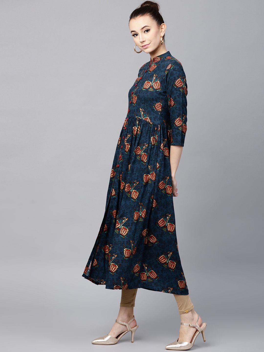 Gerua By Libas Women Blue Maroon Tabla Printed A-Line Kurta