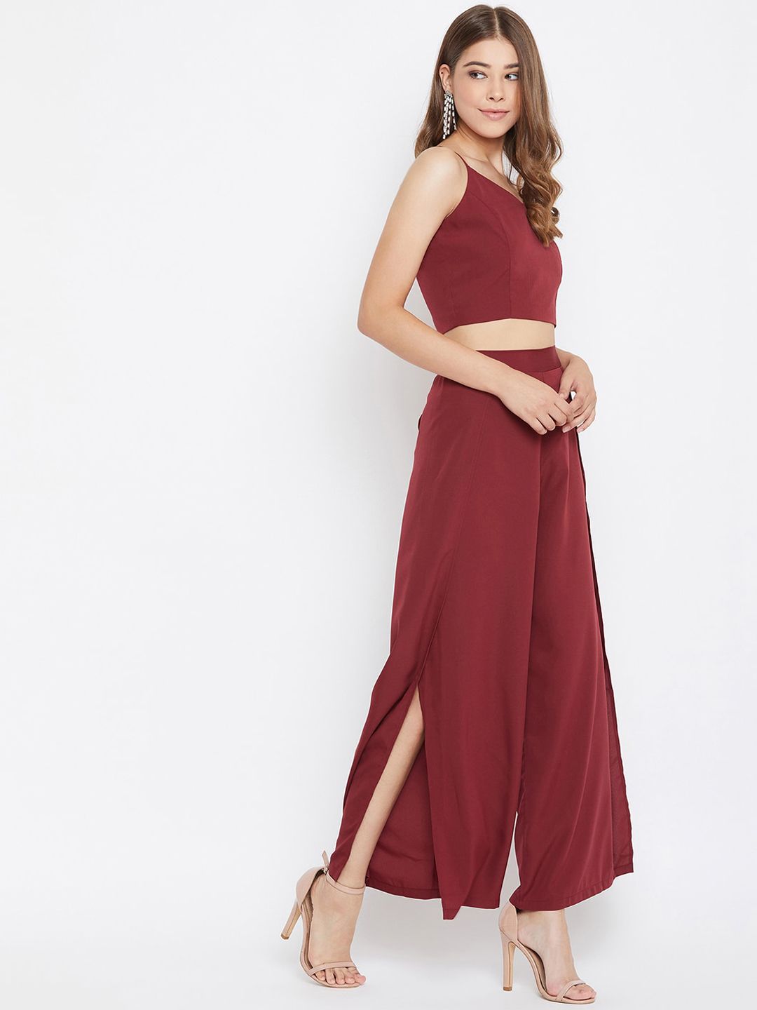 Berrylush Women Maroon Solid Two-Piece