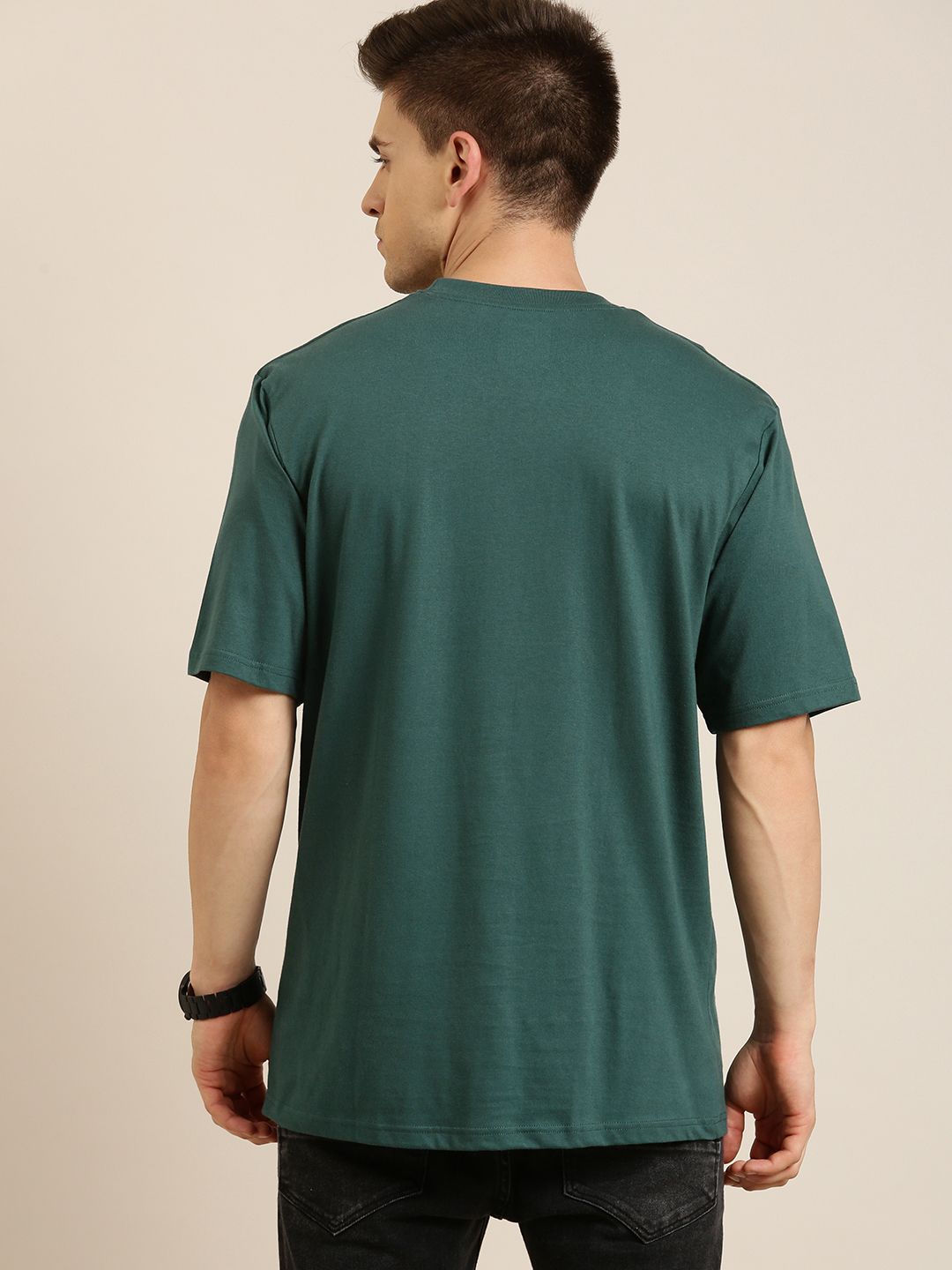 DILLINGER Men Green Solid Pure Cotton Drop-Shoulder Sleeves Oversized Fit T-shirt