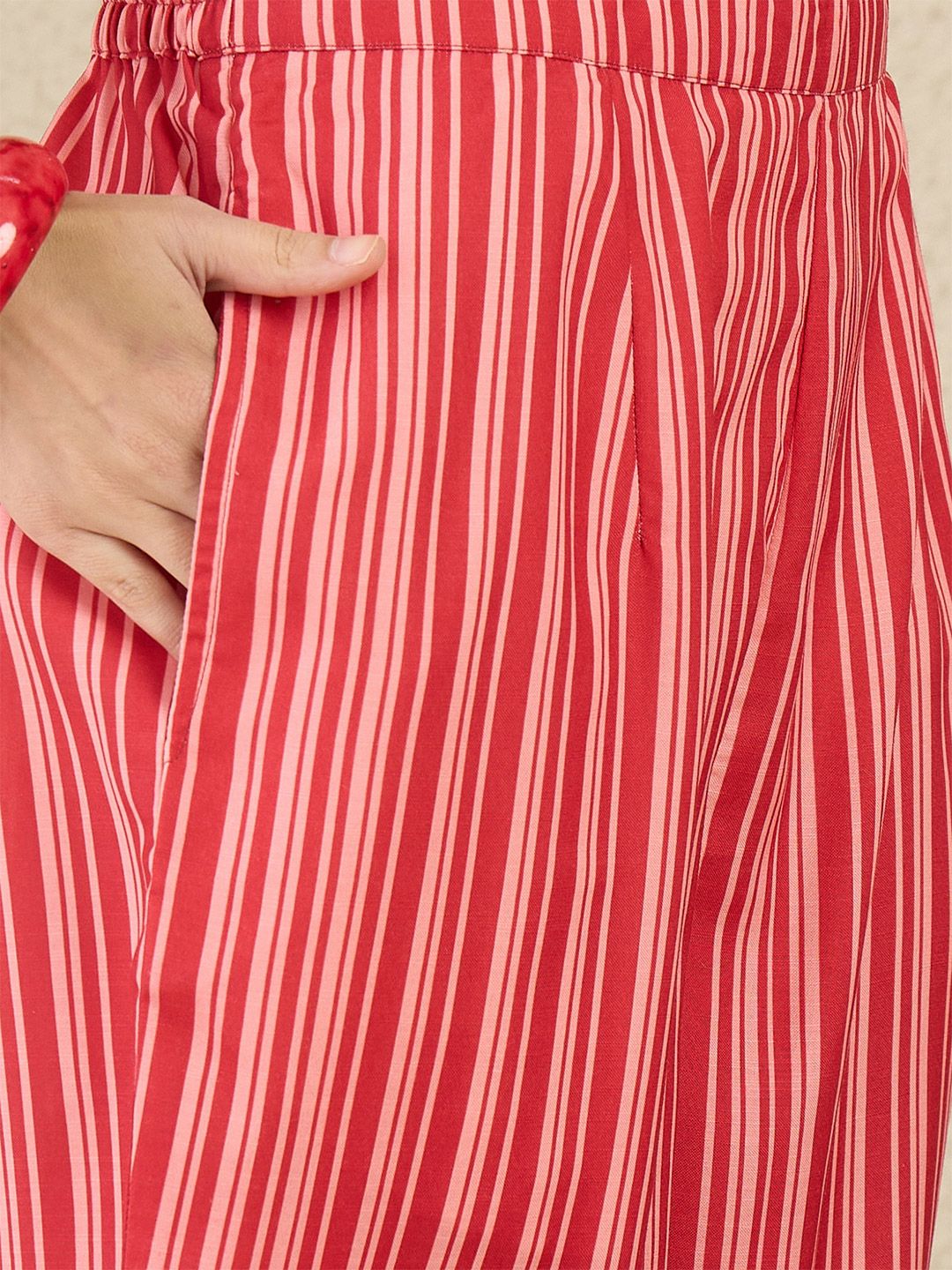 Indo Era Women Solid V-Neck Regular Kurta with Trousers