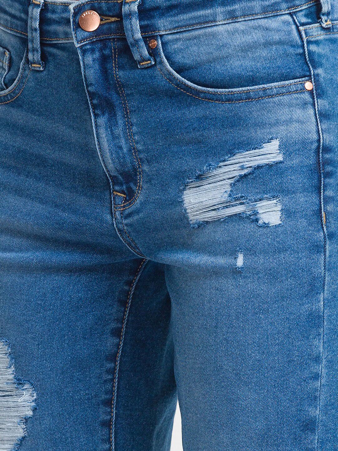 SPYKAR Women Blue Straight Fit Mildly Distressed Light Fade Jeans