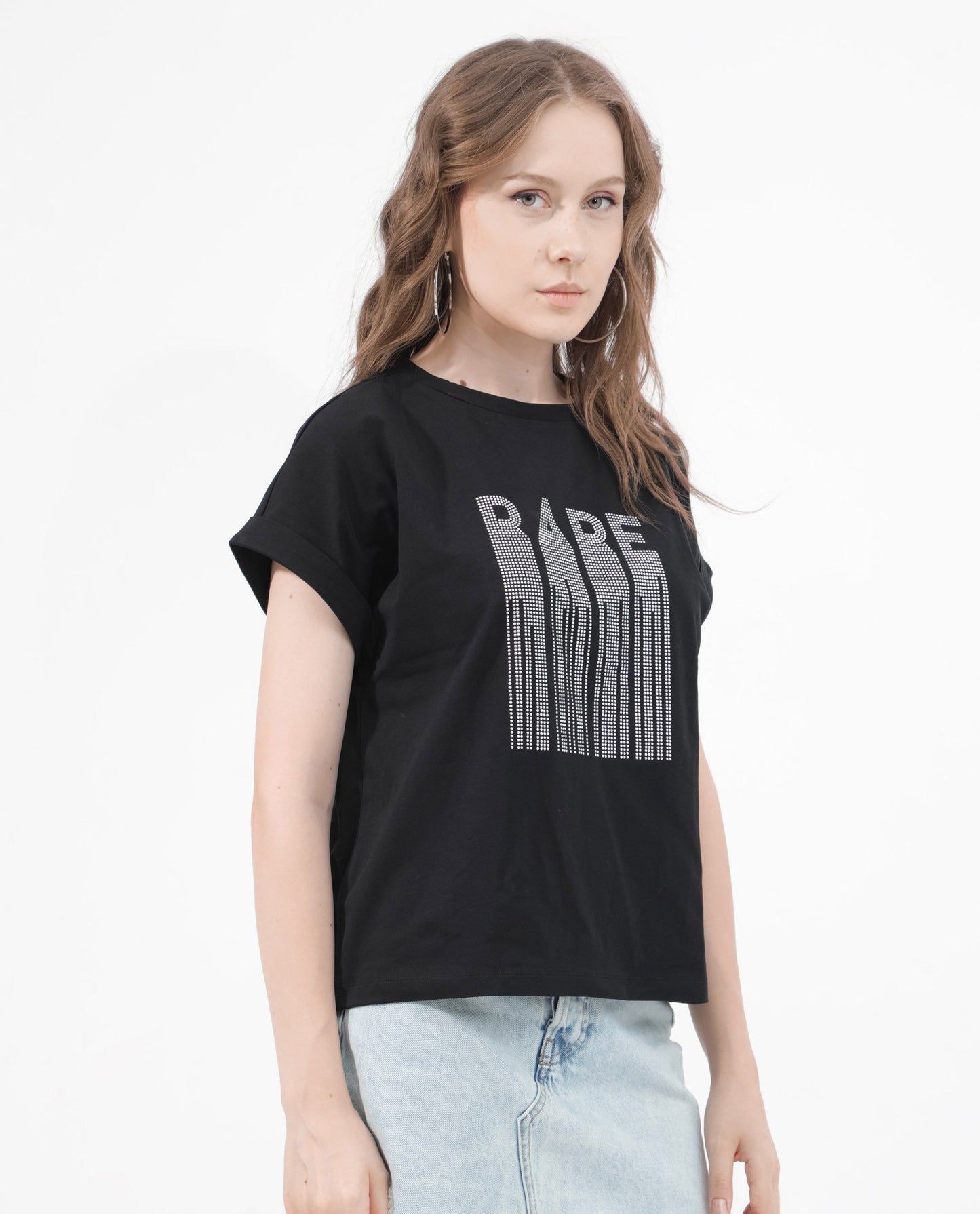 RAREISM BOCATO Graphic Printed Extended Sleeves Cotton Crop T-shirt