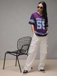 DILLINGER Women Short Sleeve Oversized V-Neck Printed Tshirt