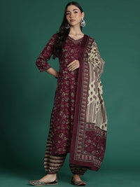 Indo Era Women Floral Printed Regular Pure Cotton Kurta with Salwar & With Dupatta