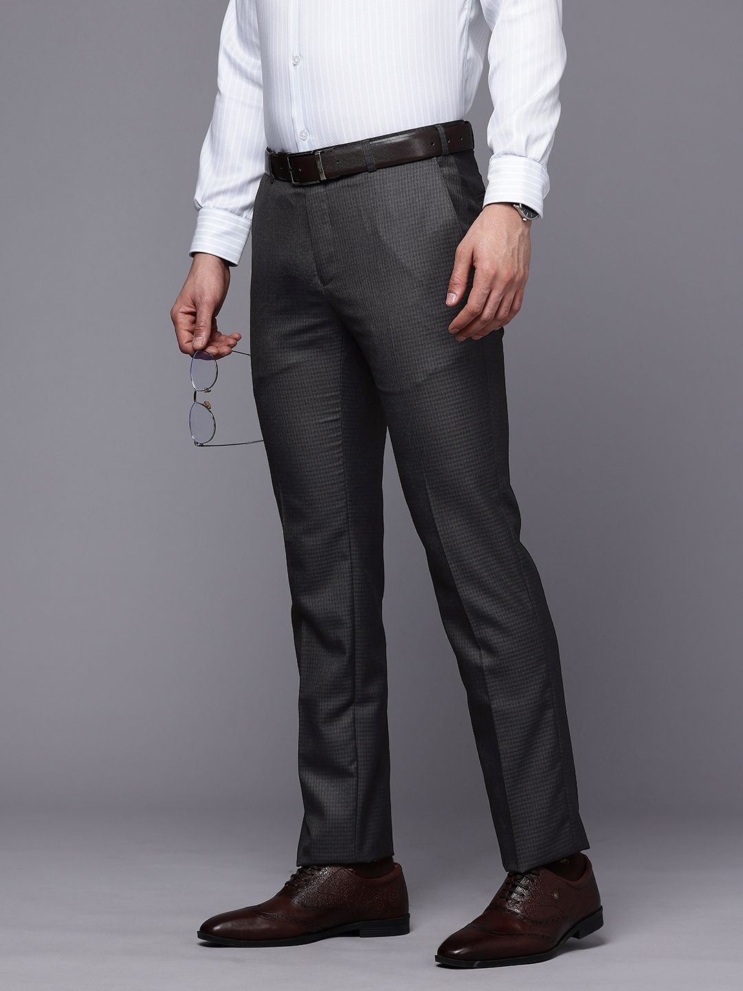 Raymond Men Checked Slim Fit Formal Trousers