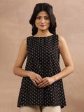 W Floral Printed Keyhole Neck Cotton A-Line Top
