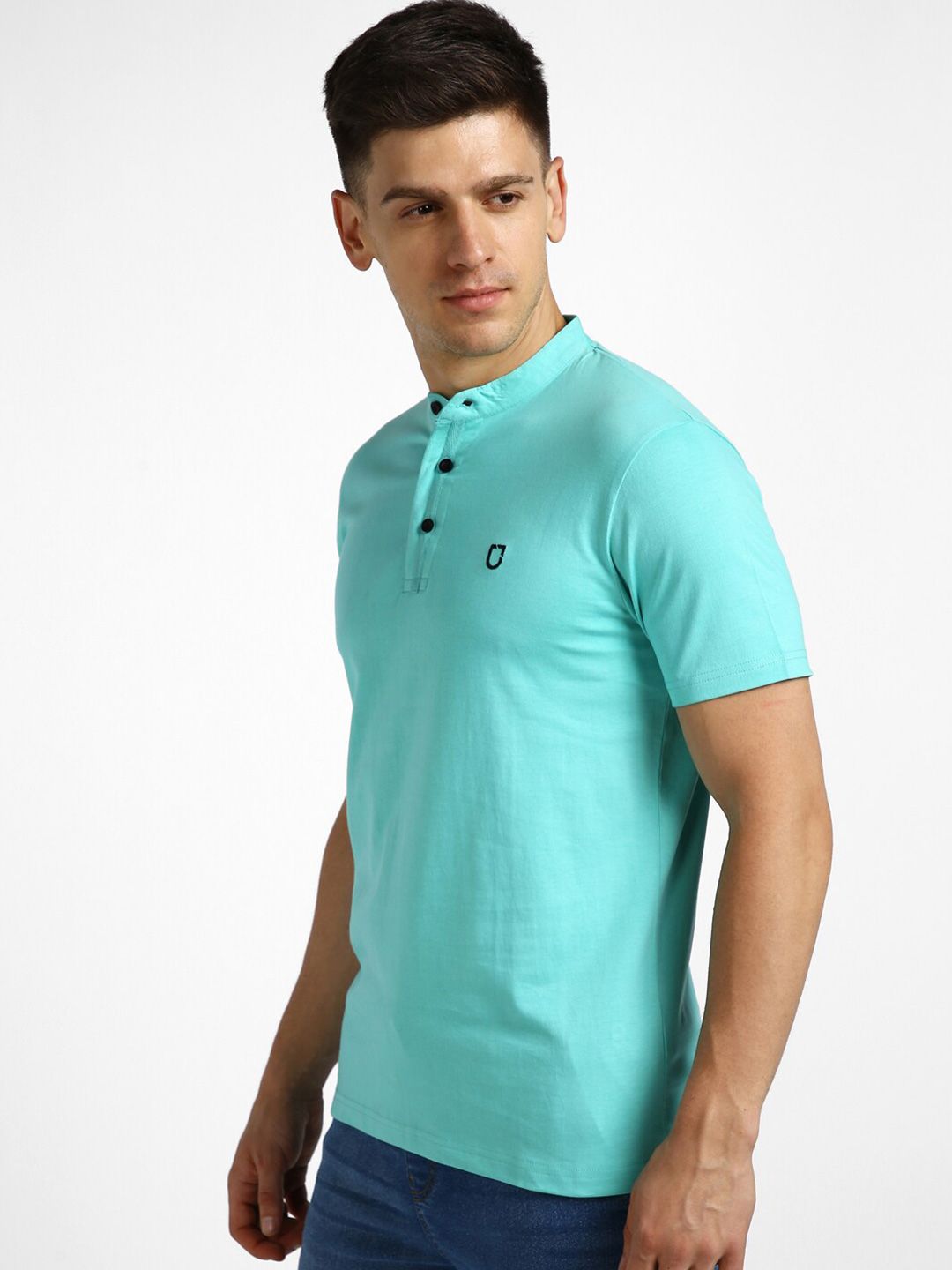 Urbano Fashion Band Collar Pure Cotton Slim Fit T-shirt