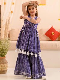 pspeaches Girls Bandhani Printed Pure Cotton Anarkali Kurta With Sharara