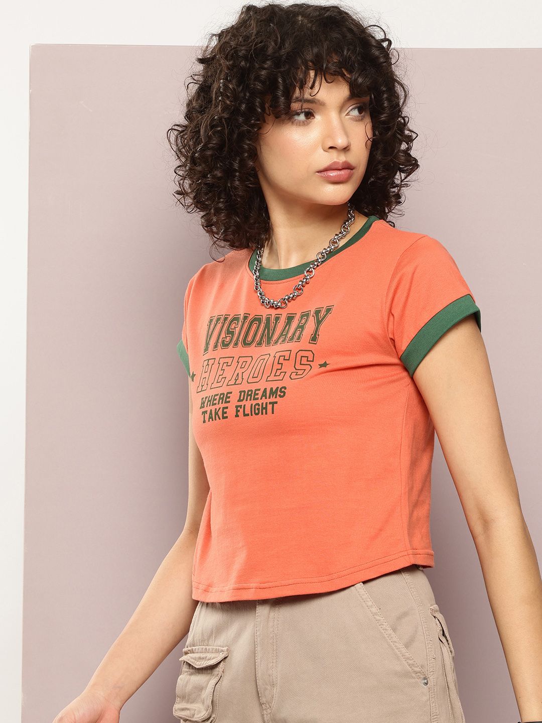 DILLINGER Typography Printed Crop Pure Cotton T-shirt