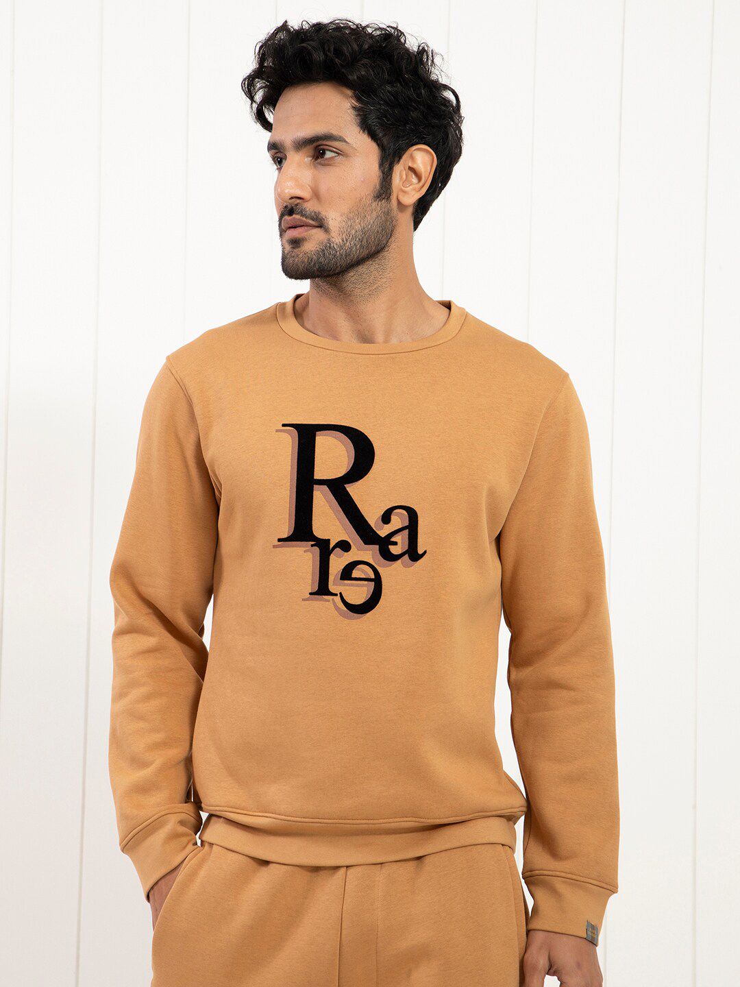 RARE RABBIT Men Argyll Typography Printed Sweatshirt