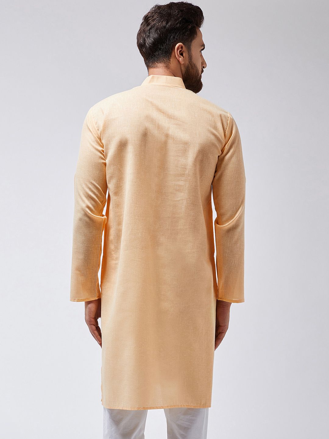SOJANYA Men Peach-Coloured Solid Straight Kurta