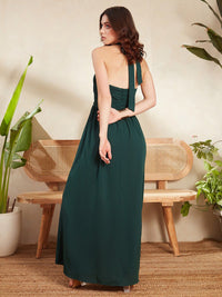 Berrylush Green Halter Neck Cut-Out Detailed Maxi Dress