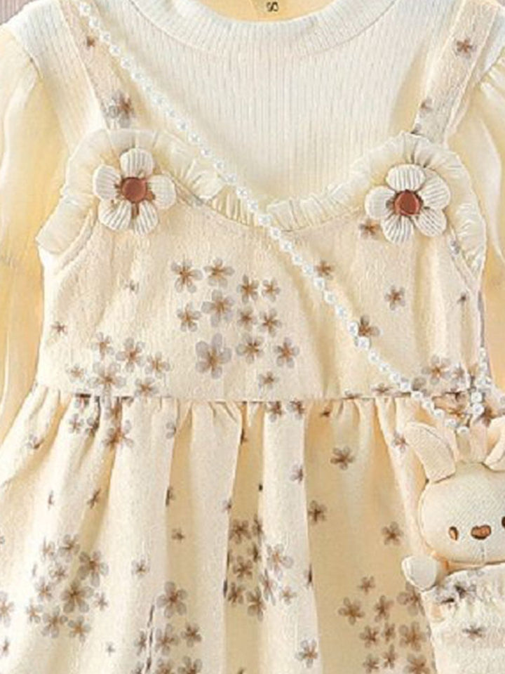 YK Girls Floral Printed Cotton Fit & Flare Knee Length Dress