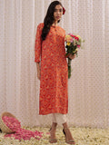 Indo Era Orange Ethnic Motifs Printed Round Neck Straight Kurta