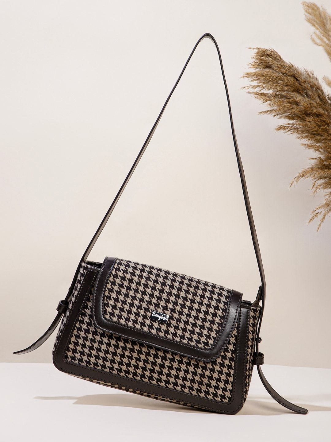 Berrylush Checked Structured Cotton Sling Bag