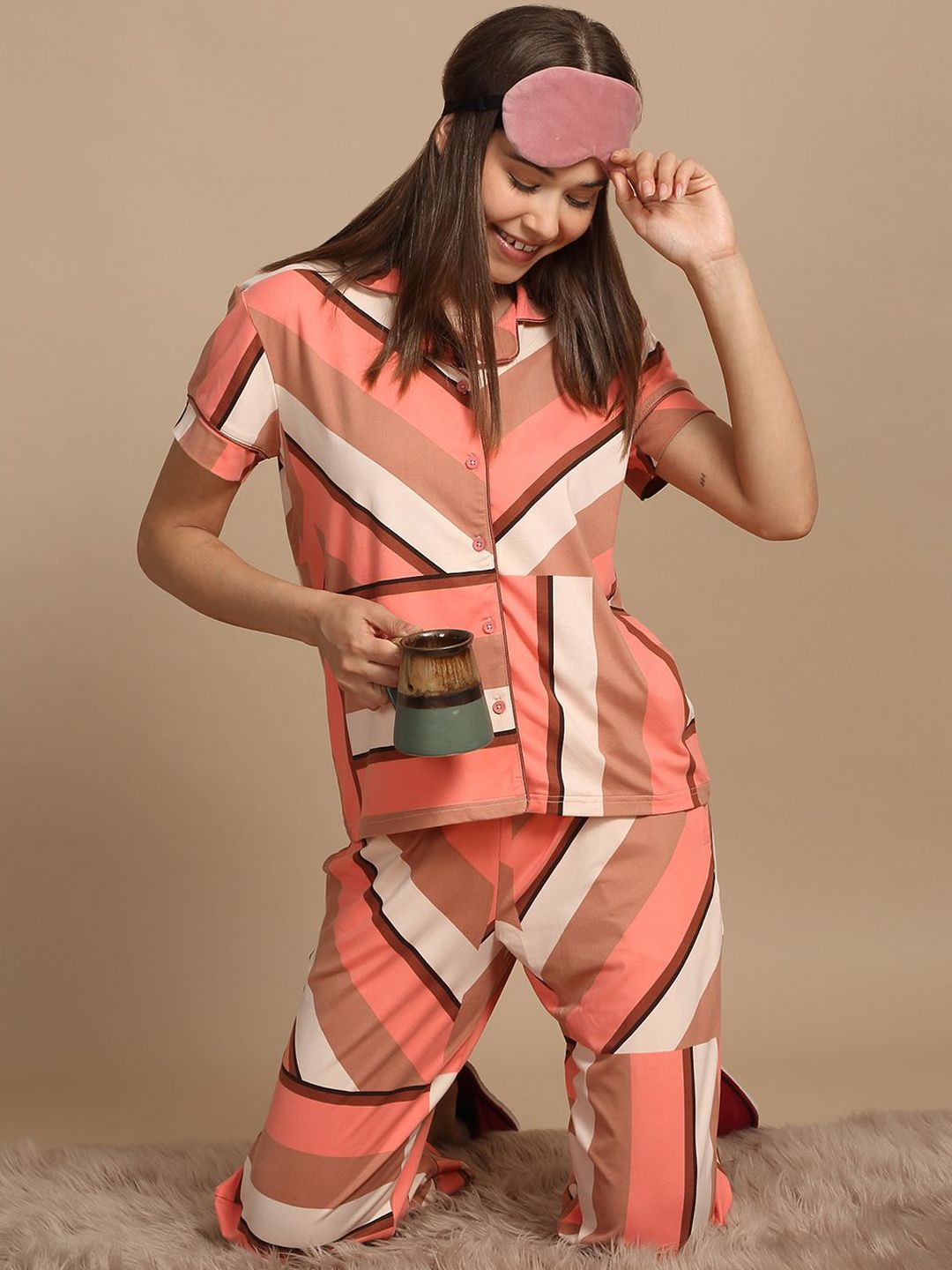 Sweet Dreams Women Striped Printed Night suit