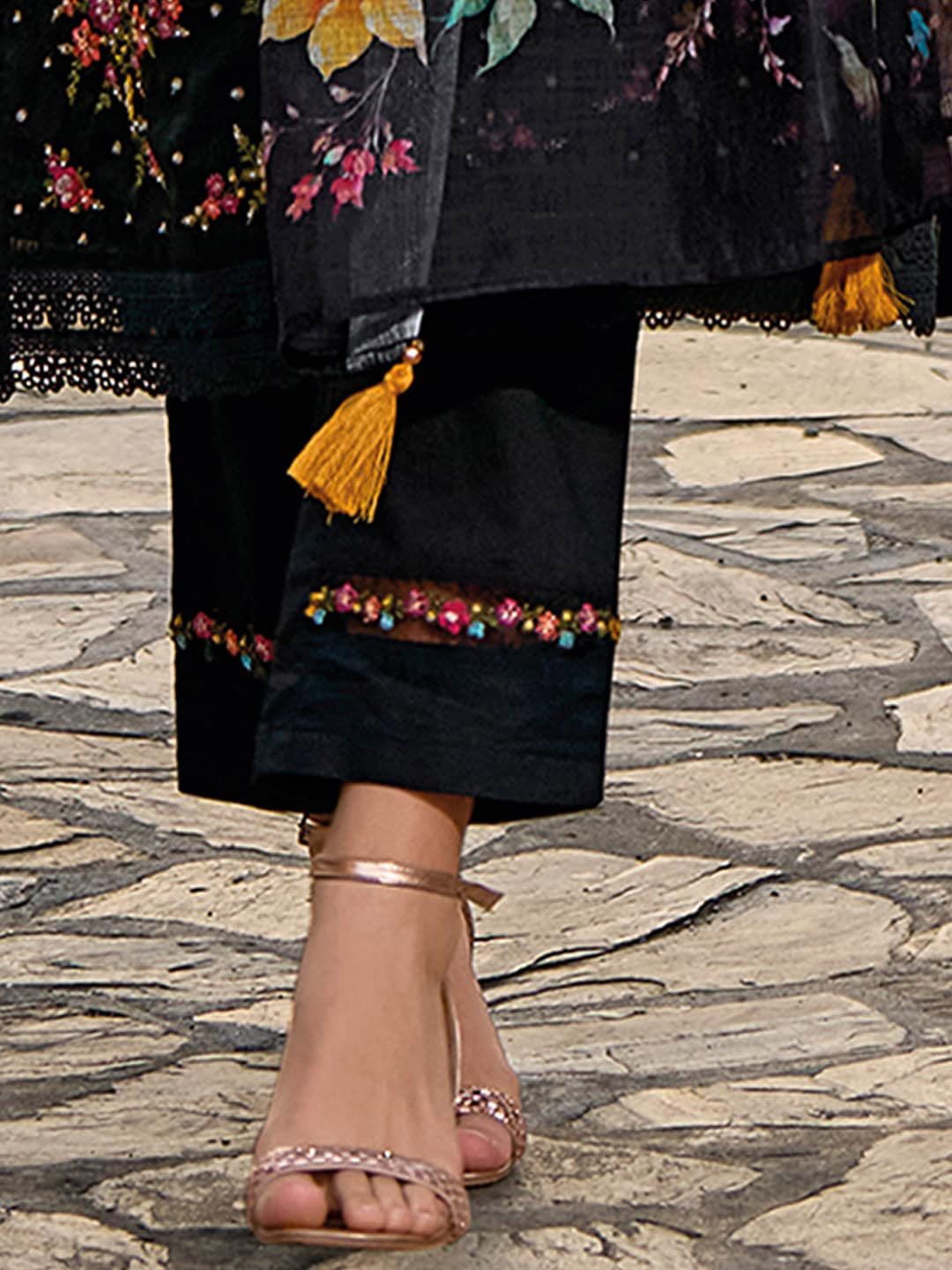 Indo Era Floral Embroidered Regular Thread Work Pure Cotton Straight Kurta Set