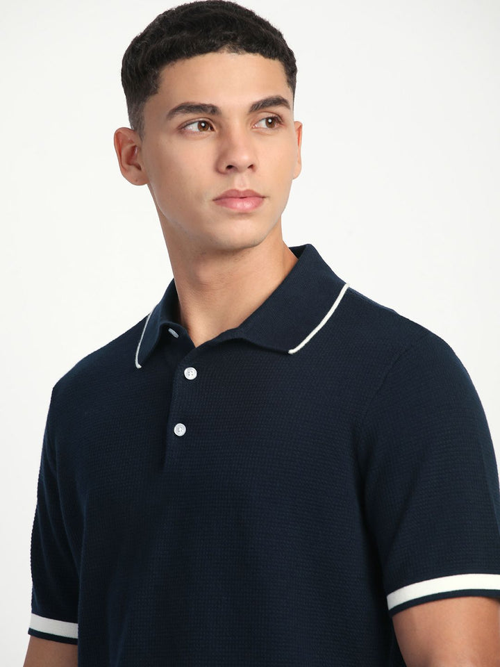 THE BEAR HOUSE Men Solid Polo Collar Cotton T-shirt