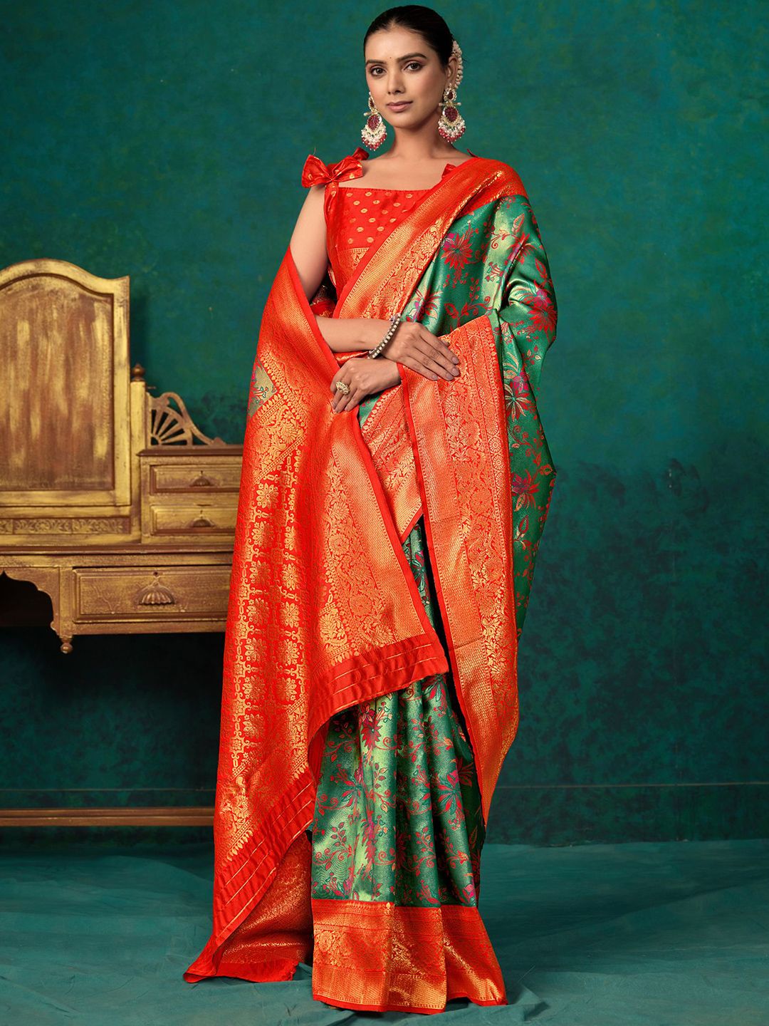 KALINI Floral Woven Design Zari Paithani Saree