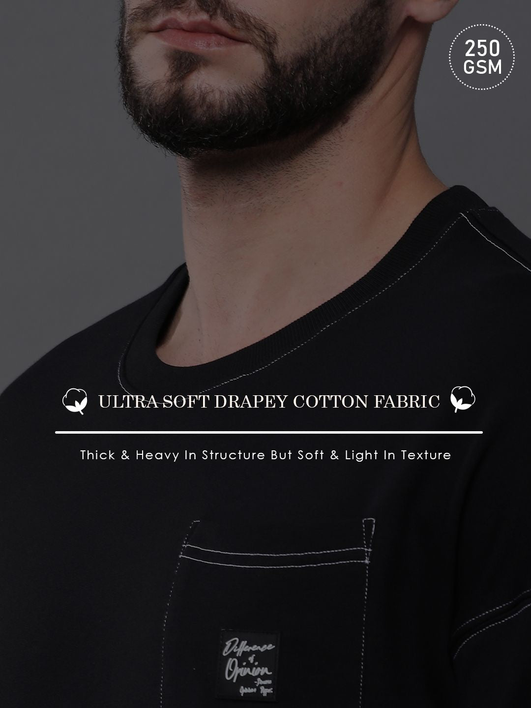 Difference of Opinion Men Oversized Drop Shoulder Ultra Soft Drapey Cotton T-Shirt