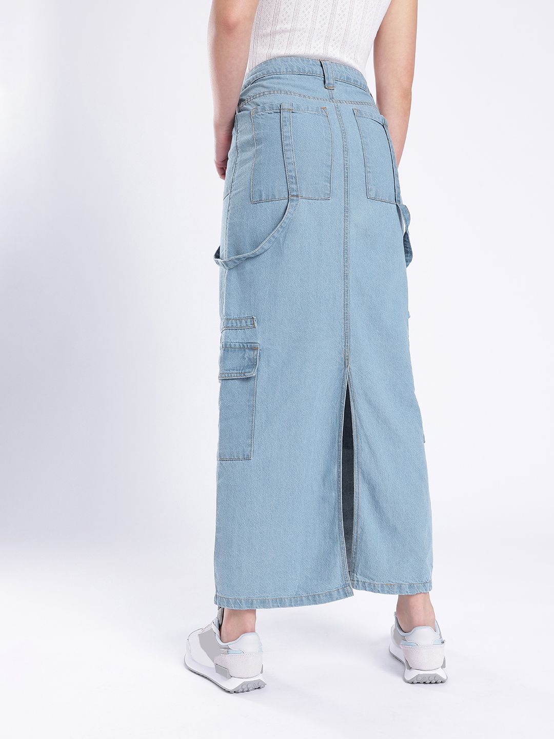 DressBerry Women Cool Edge Cargo Denim Maxi Skirt