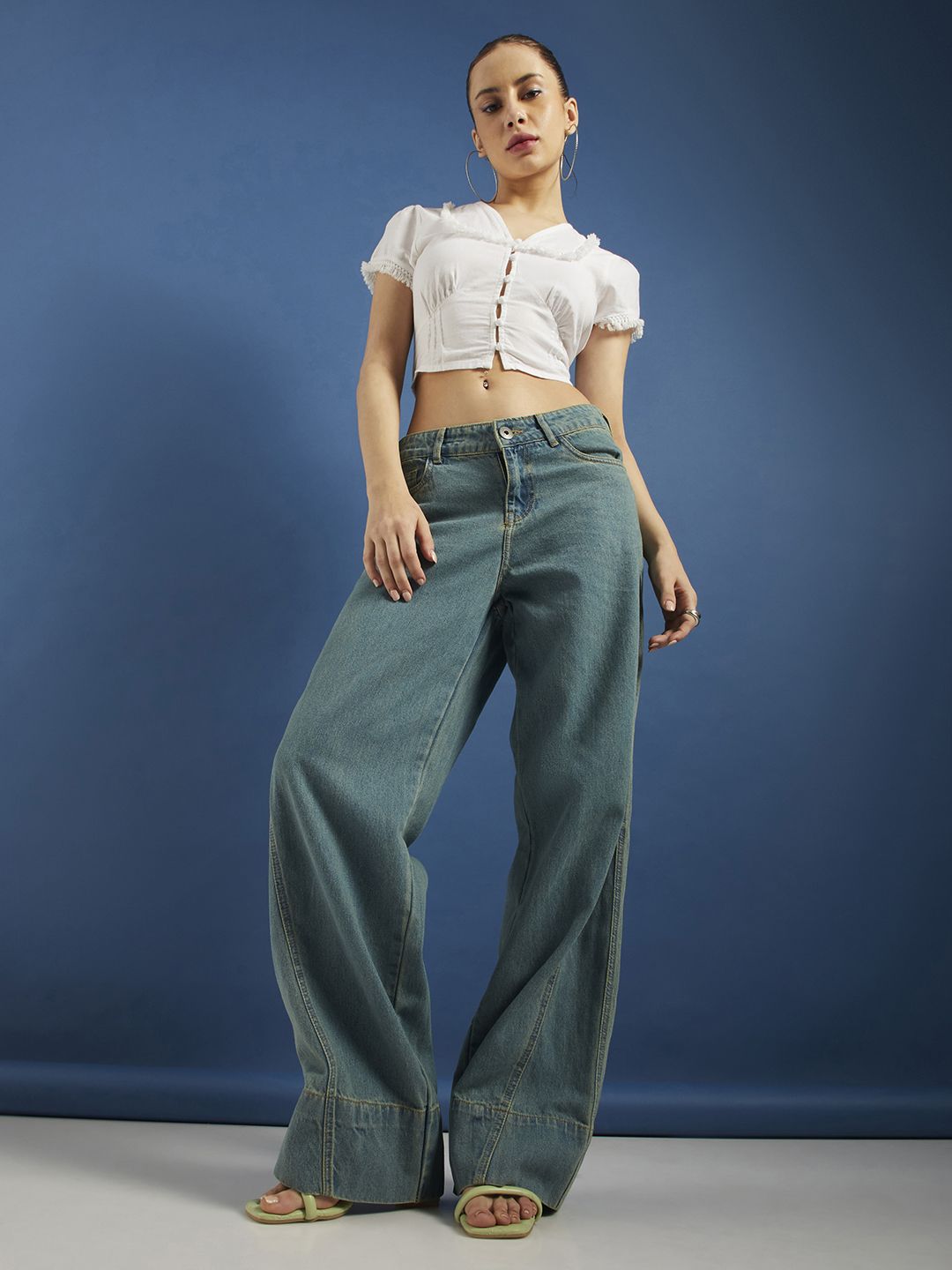 DressBerry Boho Chic Smocked Shirt-Style Crop Top