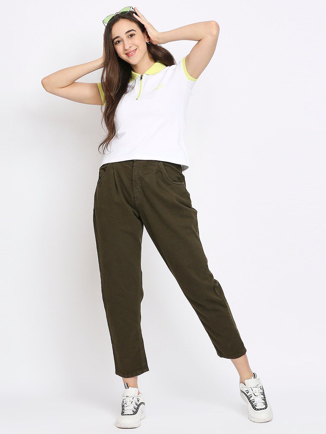 Being Human Women White & Yellow Solid Polo Collar  T-shirt