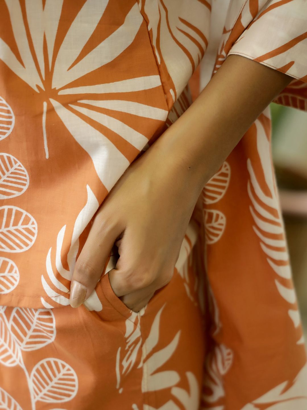 SANSKRUTIHOMES Women Rust & White Printed Pure Cotton Night suit