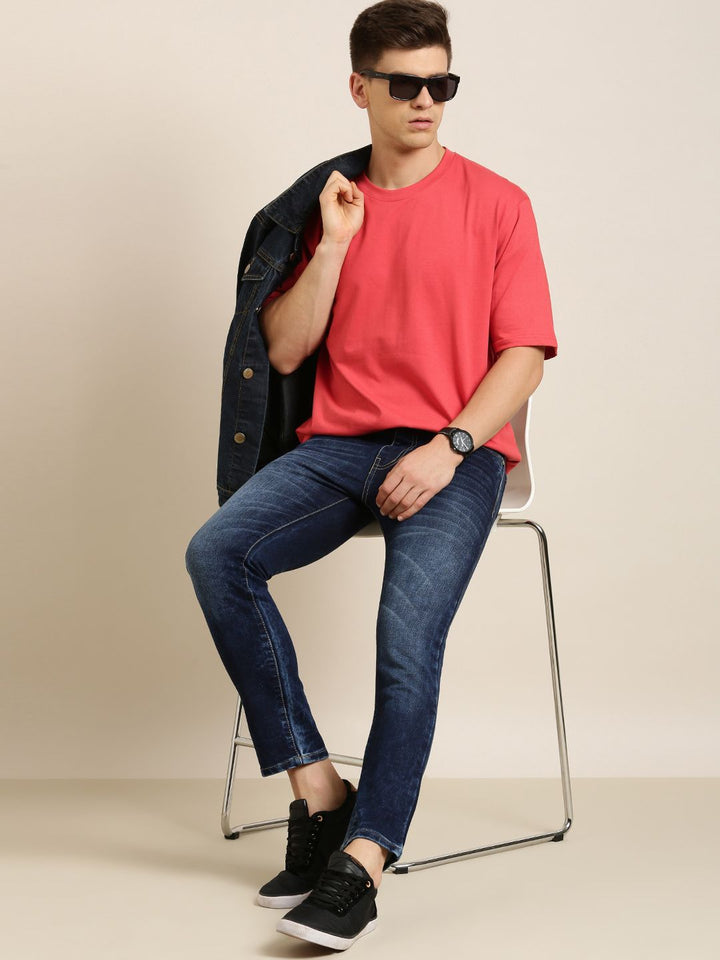 Difference of Opinion Men Coral Pure Cotton Drop-Shoulder Oversized Fit T-shirt