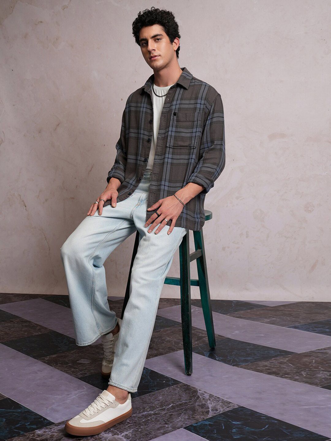 LOCOMOTIVE Dobby Textured Checked Overshirt