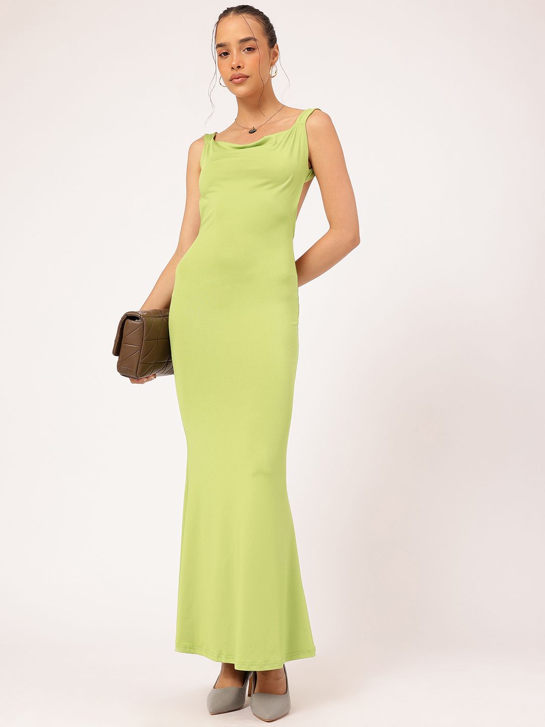 DressBerry Glossed Up Backless Maxi Sheath Dress
