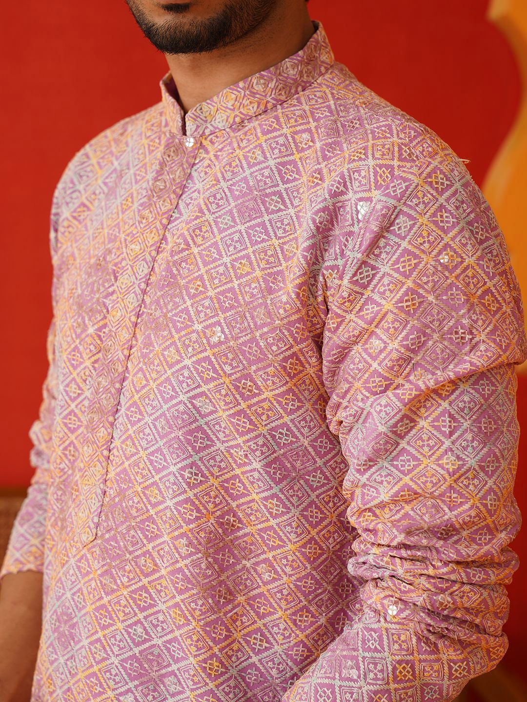 Jompers Men Geometric Embroidered Sequinned Kurta